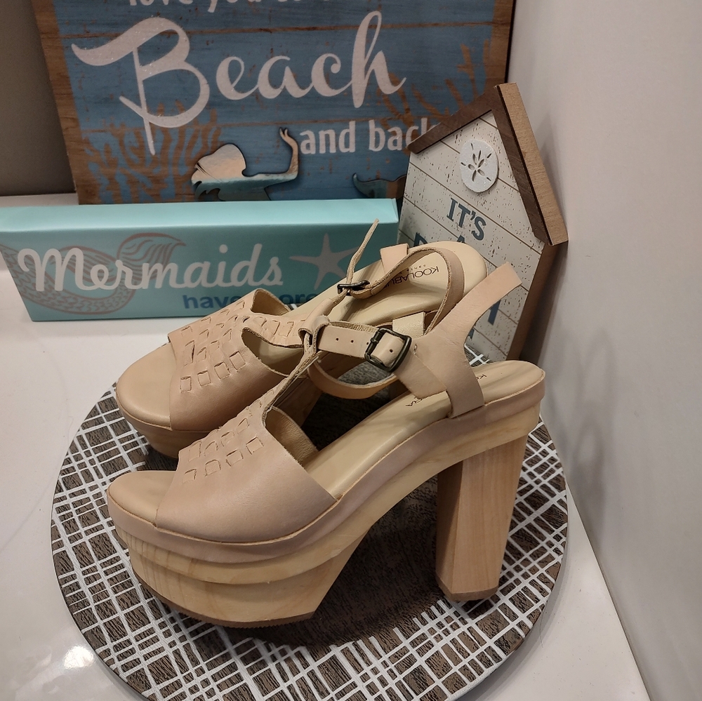 Koolaburra Beige Platform Slingback Sandals - Picture 8 of 15